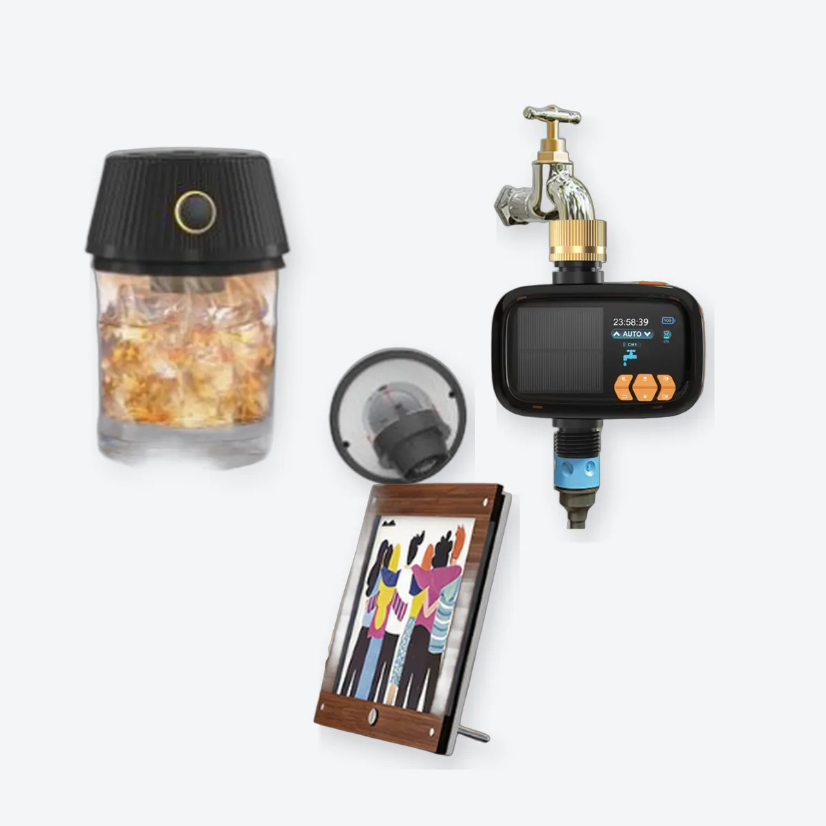 Ahumador de cócteles SOFTISH T1, temporizador de riego solar e imán fotográfico para refrigerador